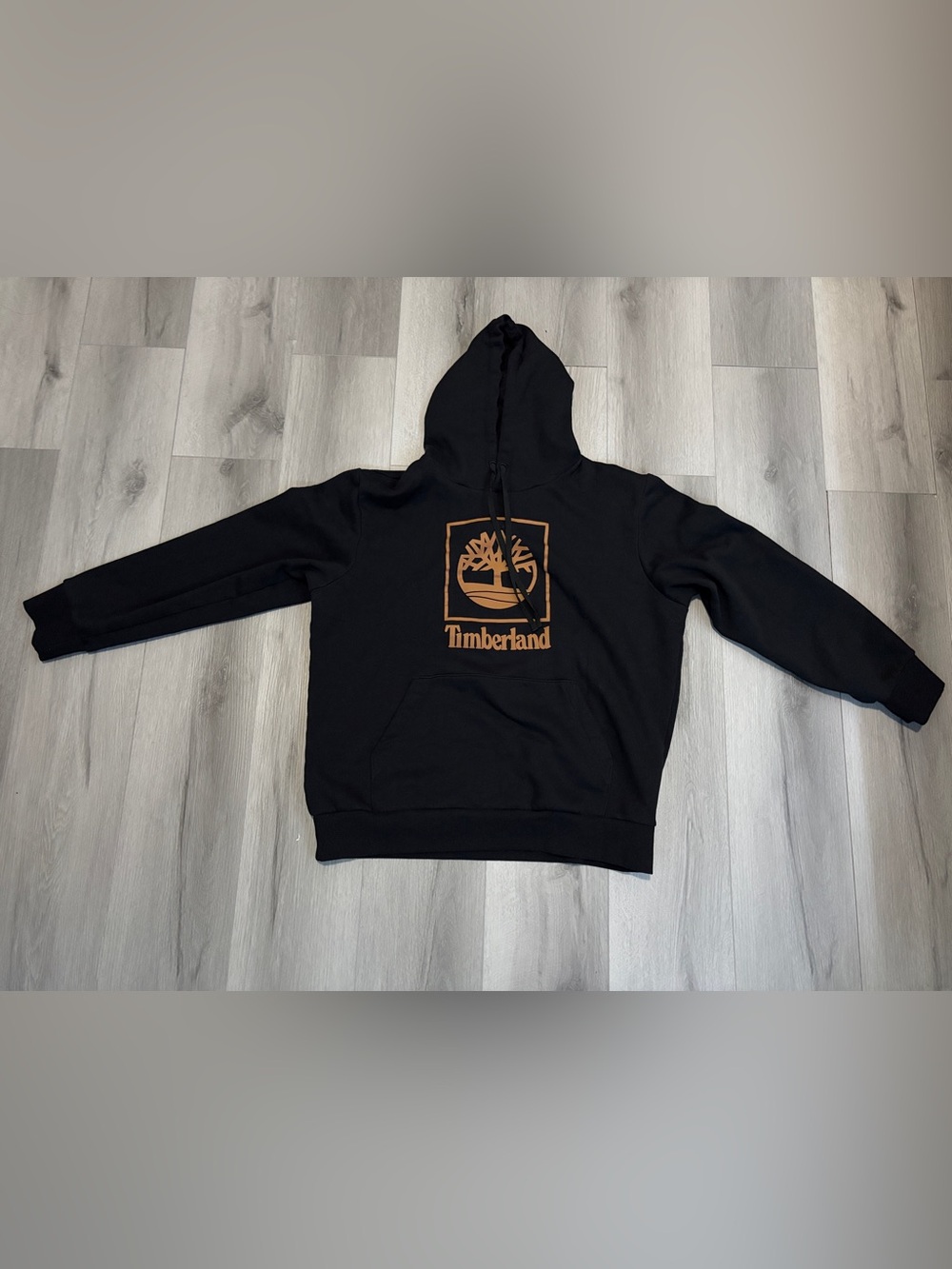 Timberland Stack Logo Graphic Hoodie Sweatshirt Black Gold Mens Size Extra Large